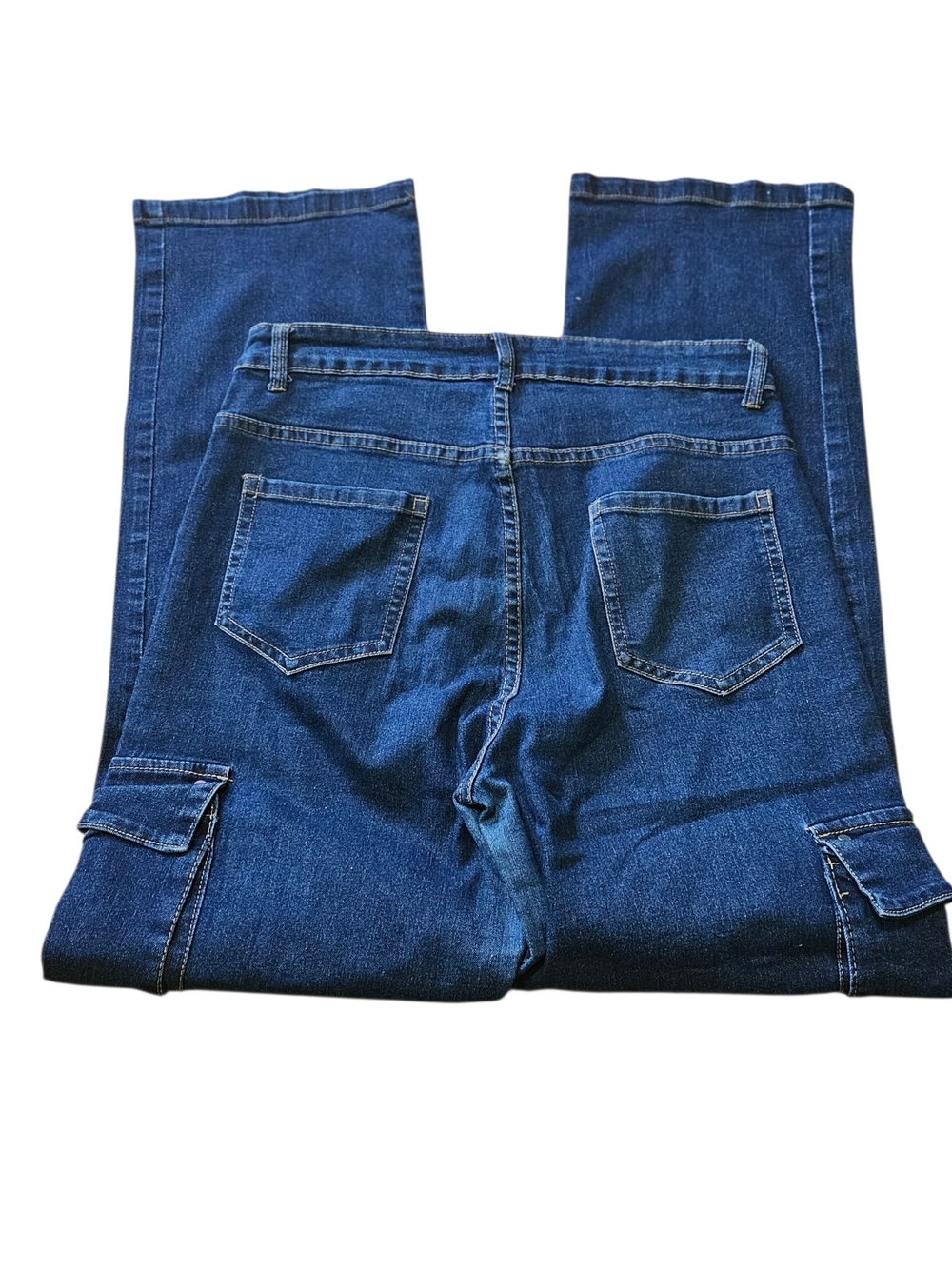 Y2K Wide Leg Denim Cargo Jeans Blue Utility Multi-Pocket Mid High Rise Size M/L - Picture 5 of 7